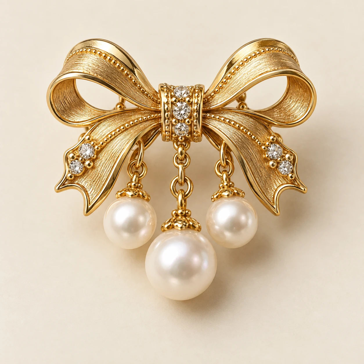 Ivory Pearl Reverie Brooch, Glass imitation pearls and clear glass accents; gold plated brass